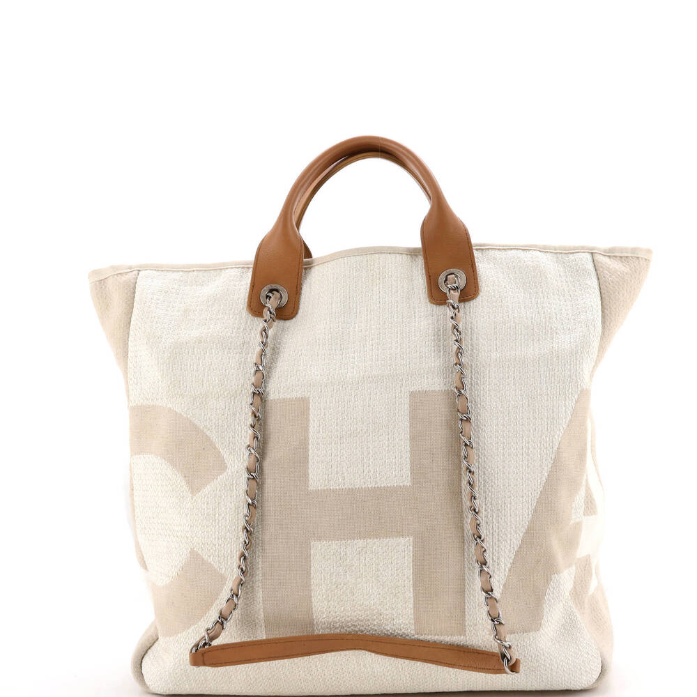 Chanel Large Deauville Logo Shopping Tote Printed Raffia